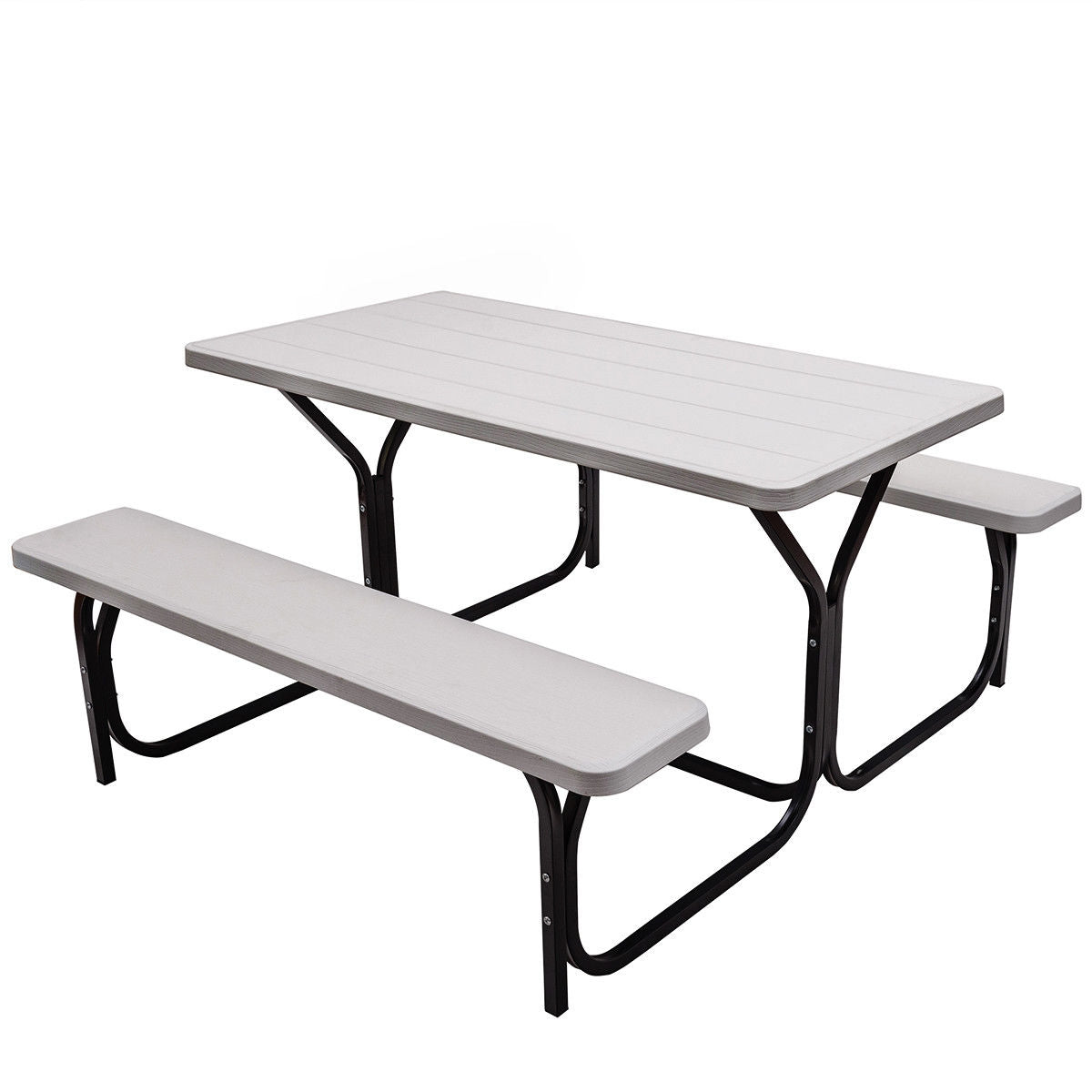 Juego de mesa y banco de pícnic para exterior de HDPE con base de metal - Negro