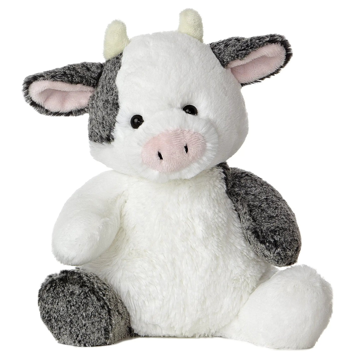 Sweet and Softer Clementine Cow Plush Toy, white and gray plush with pink muzzle on Tampa Home & Garden Store