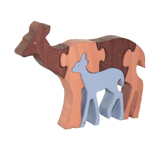Wooden five-piece white-tailed deer puzzle by The Country Christmas Loft, wooden pegged toy on Tampa Home & Garden Store