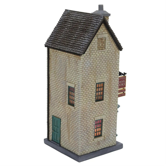 Flourish and Blotts Bookshop ornament Harry Potter village beige brick tower with green door on Tampa Home & Garden Store