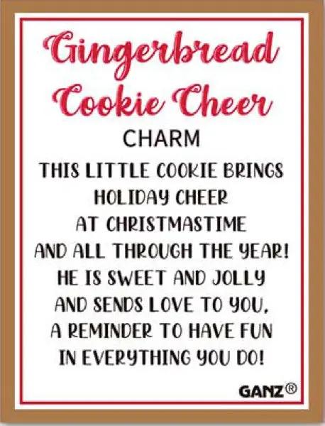 Gingerbread Cookie Cheer charm keepsake card - white card red script GANZ branding on Tampa Home & Garden Store