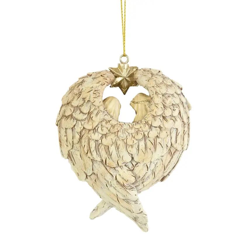 Holy Family Wings Ornament cream-toned wings with a gold star, nativity Christmas decor on Tampa Home & Garden Store