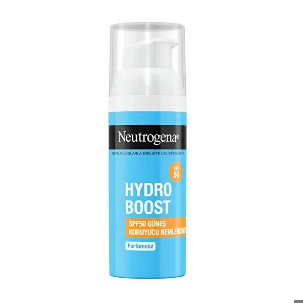 Neutrogena Hydro Boost SPF50 sunscreen moisturizer bottle, blue pump, face cream on Tampa Home & Garden Store
