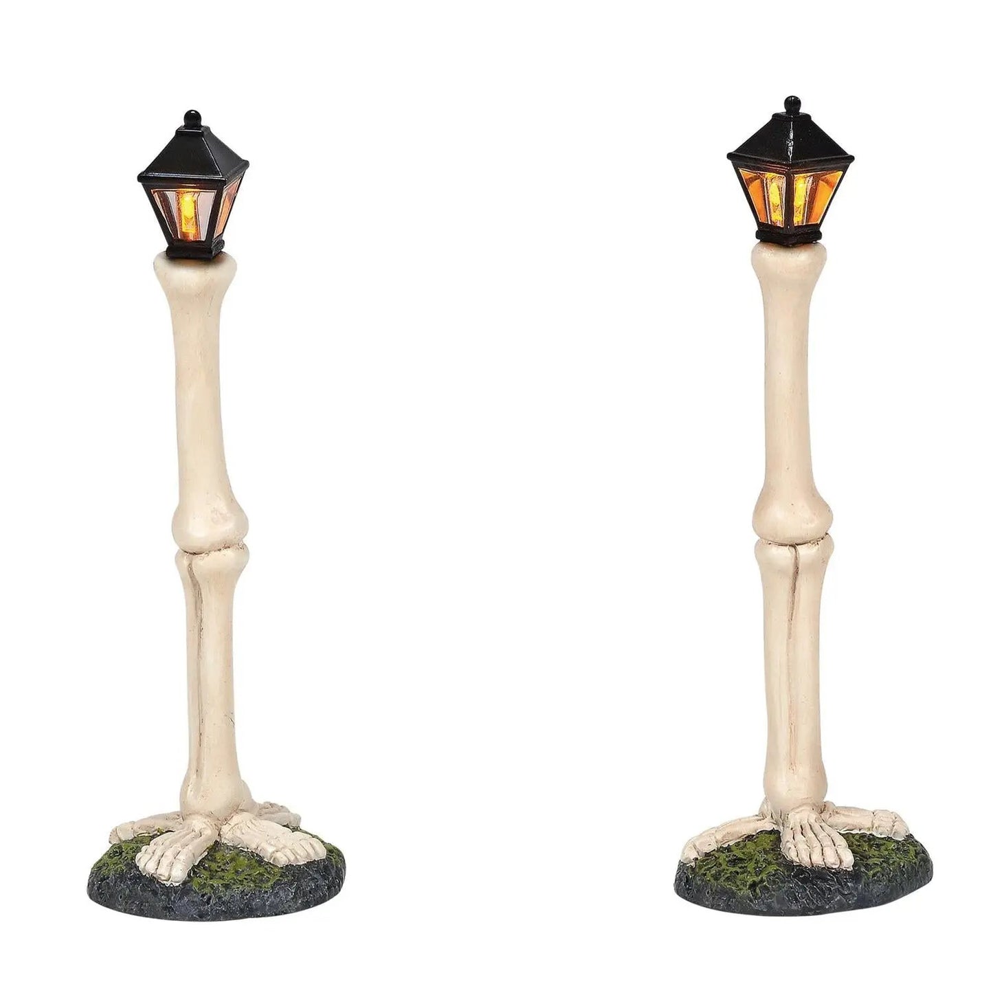 Femur Bone Street Lights, bone lamp posts with black lanterns on mossy bases on Tampa Home & Garden Store