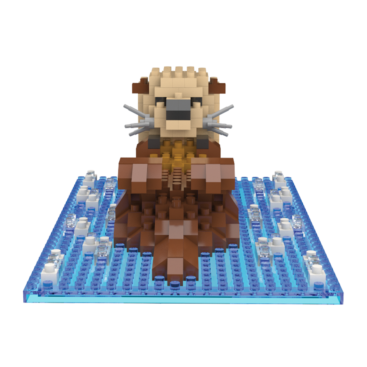Mini Building Blocks Sea Otter Playset featuring a tan otter model on a blue water baseplate on Tampa Home & Garden Store