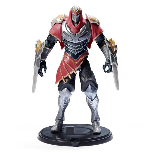 League of Legends Zed figurine Master of Shadows action figure with red cape and silver armor on Tampa Home & Garden Store