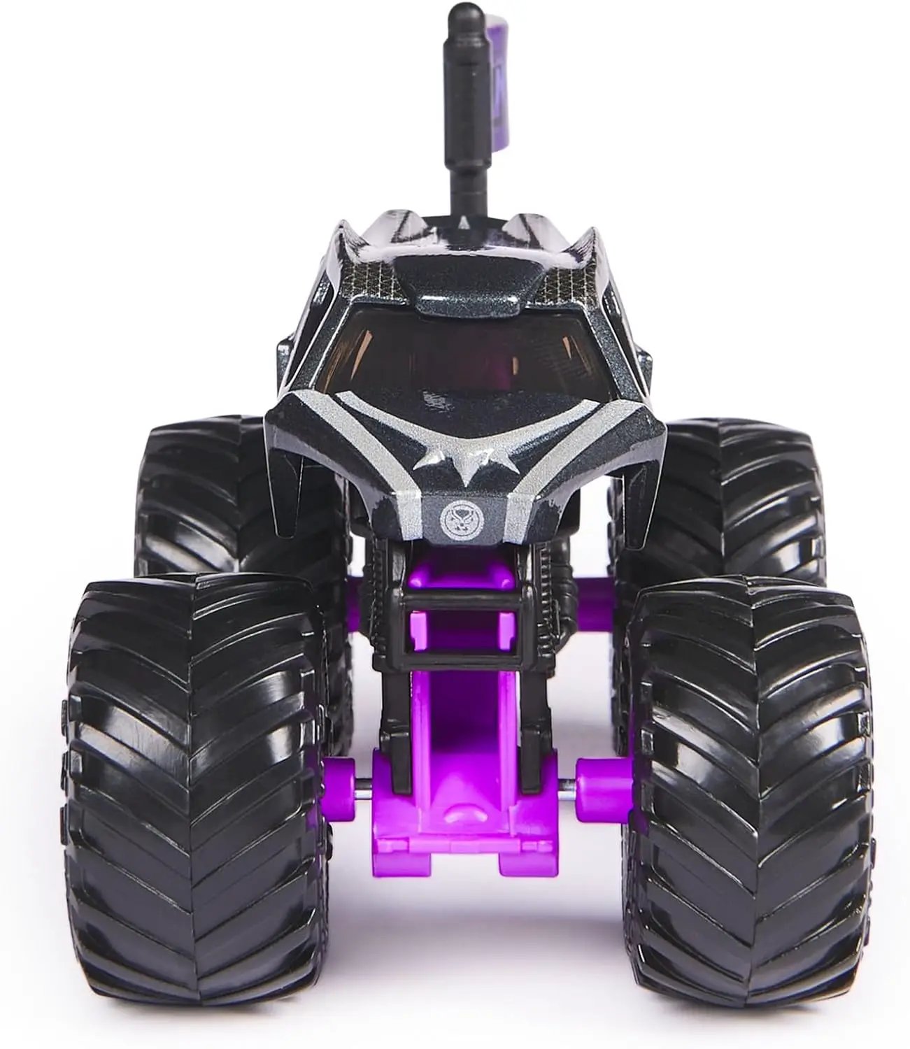 Monster Jam Black Panther 1:64 die-cast monster truck with black/gray body and purple chassis on Tampa Home & Garden Store