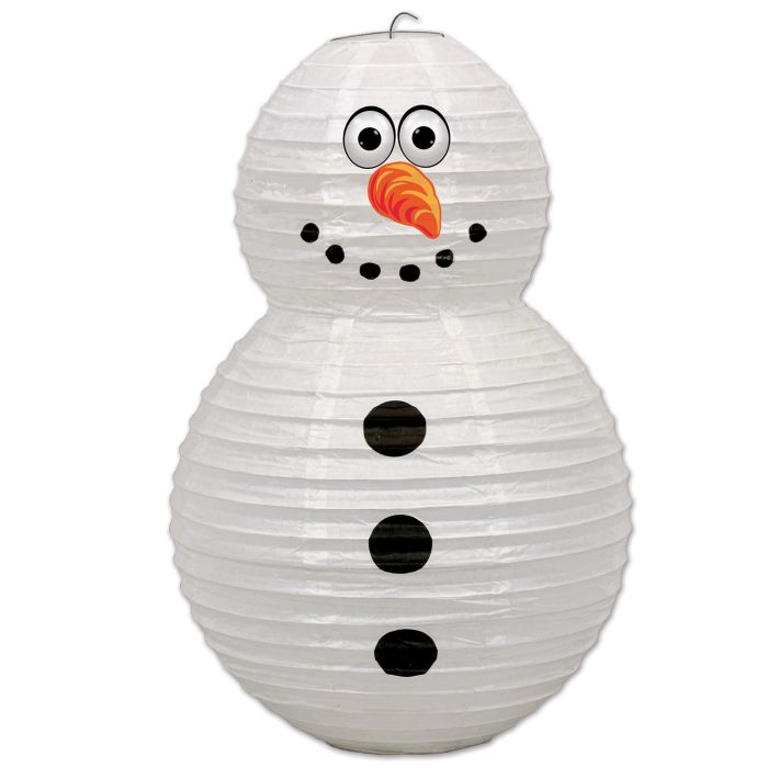 Snowman paper lantern 19in, white with black buttons and orange carrot nose on Tampa Home & Garden Store