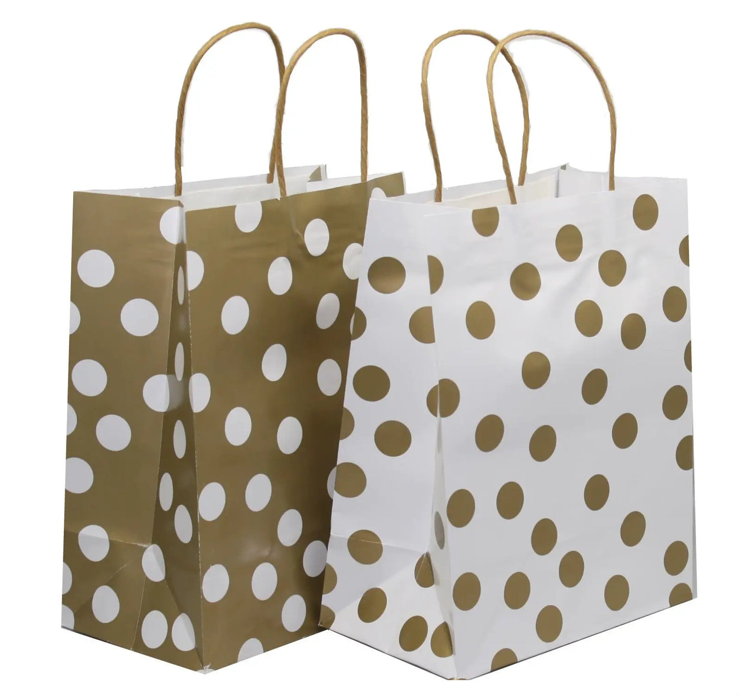 Medium white and gold polka dot gift bag set, two bags, by The Country Christmas Loft on Tampa Home & Garden Store