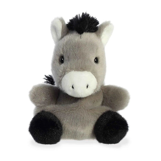 Eli donkey palm pal plush toy with grey body, white muzzle, black tuft on Tampa Home & Garden Store