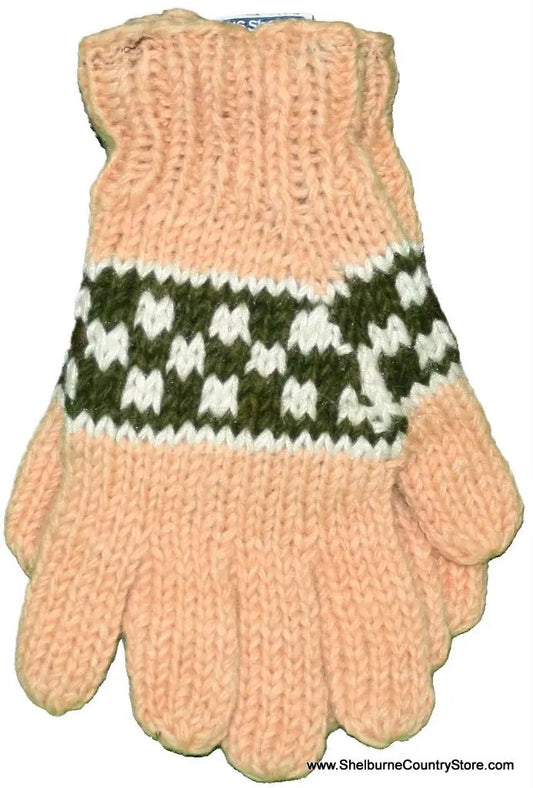 Fleece-lined wool mitten Style 8 peach with green/white cuff The Country Christmas Loft on Tampa Home & Garden Store