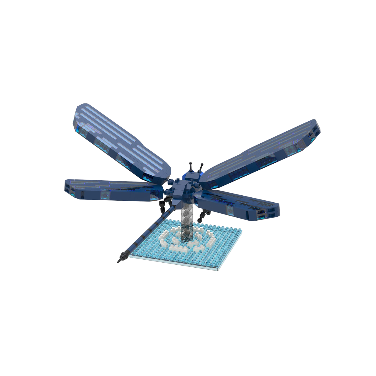 Dragonfly mini building blocks set in blue with four long wings on light blue base on Tampa Home & Garden Store