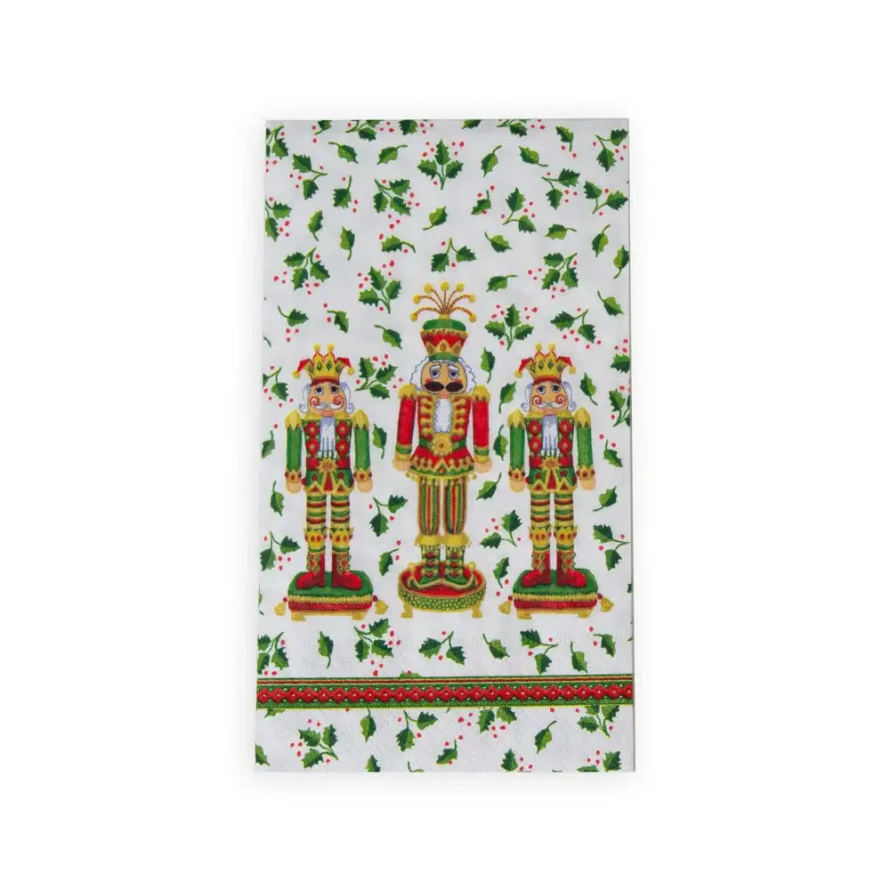 Nutcracker Christmas Guest Napkins, 15 pk, with three nutcrackers and holly band on Tampa Home & Garden Store