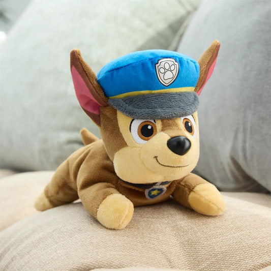 Chase the PAW Patrol plush pal in blue police hat with paw shield for playtime on Tampa Home & Garden Store