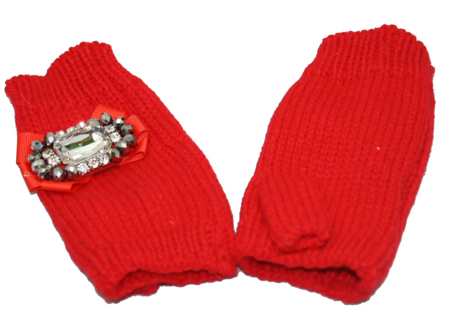 Glamorous Jeweled Red Fingerless Gloves, red knit with rhinestones by The Country Christmas Loft on Tampa Home & Garden Store