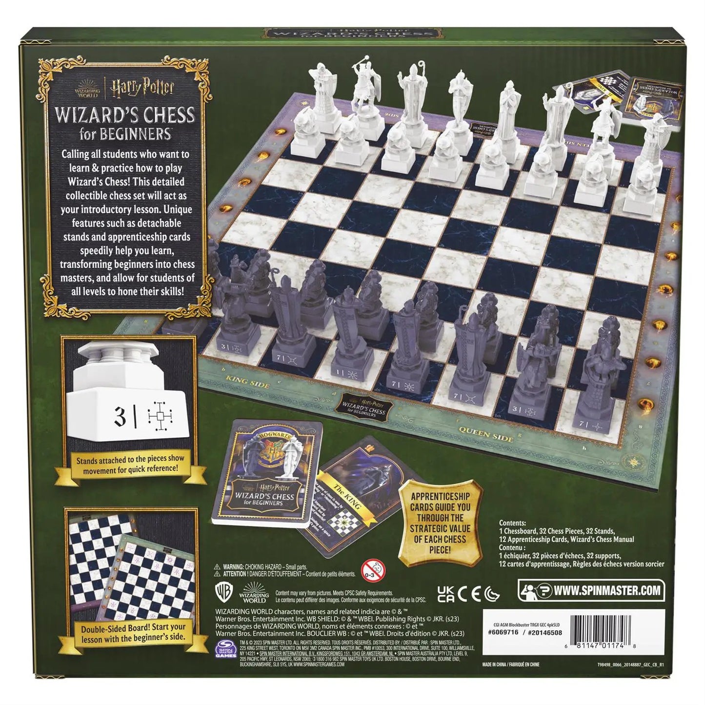 Harry Potter Wizard's Chess Set for Beginners – white-gray pieces on stone board and cards on Tampa Home & Garden Store