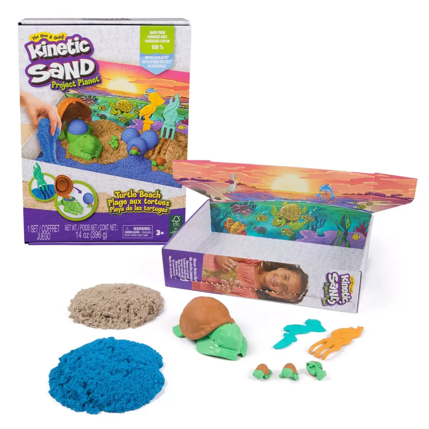 Kinetic Sand Turtle Beach Playset with blue and tan sand, turtle molds and sea creatures on Tampa Home & Garden Store