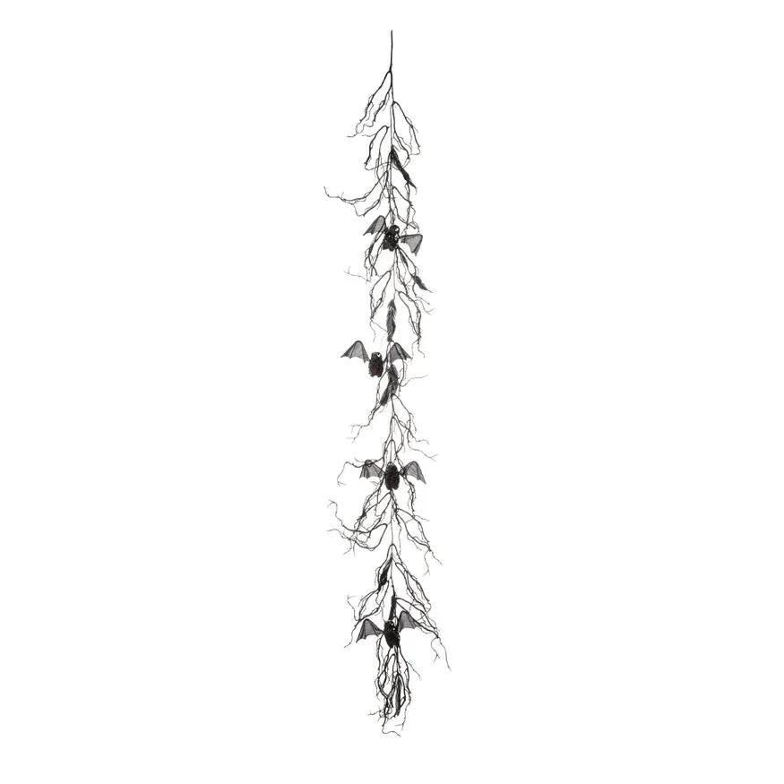 Black Bat and Vine Halloween Garland with black bat accents on a hanging vine on Tampa Home & Garden Store