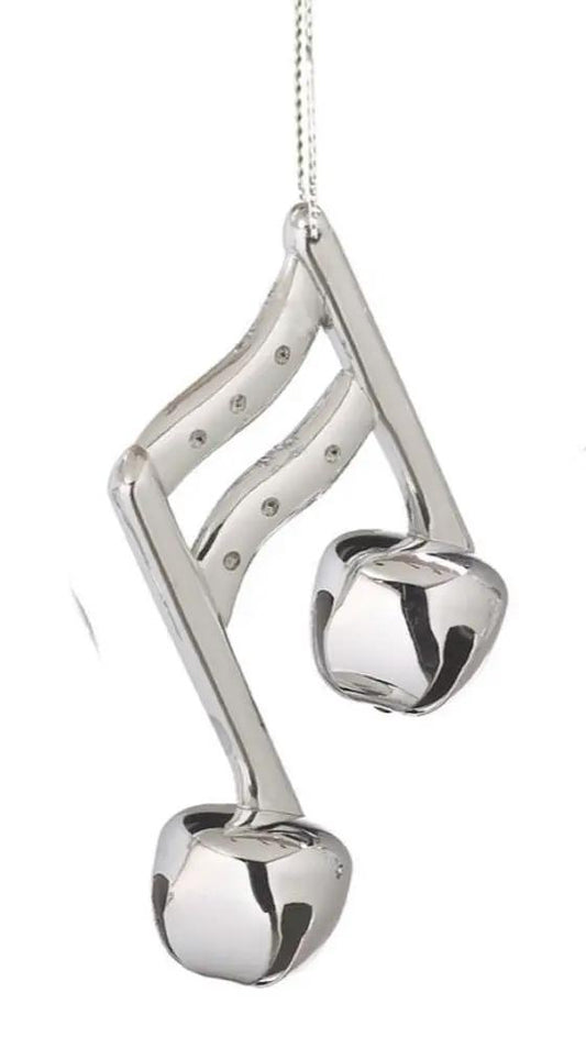 Silver Bell Musical Note Ornament Double in polished silver with crystal accents on Tampa Home & Garden Store