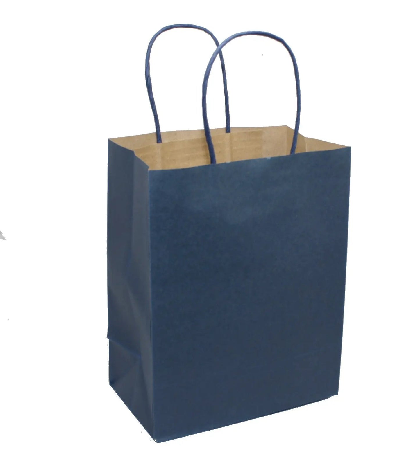 Medium kraft gift bag navy blue with two blue handles and kraft interior on Tampa Home & Garden Store