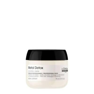 L'Oreal Professionnel Metal Detox Mask 75ml hair mask in a white jar with a black lid on Tampa Home & Garden Store