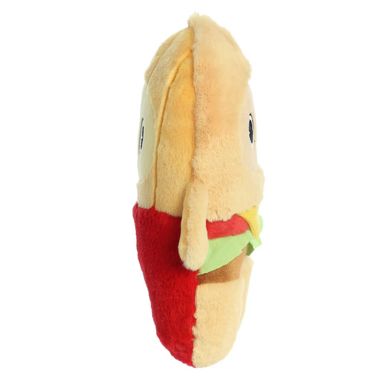 FlipOvers Plush Hamburger and Fries 11 Inch plush toy, tan bun with red accents on Tampa Home & Garden Store