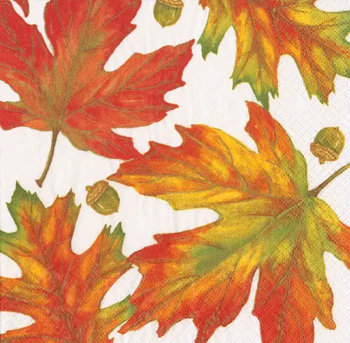 Cocktail napkins Autumn Hues White with leaf motif by Country Christmas Loft on Tampa Home & Garden Store