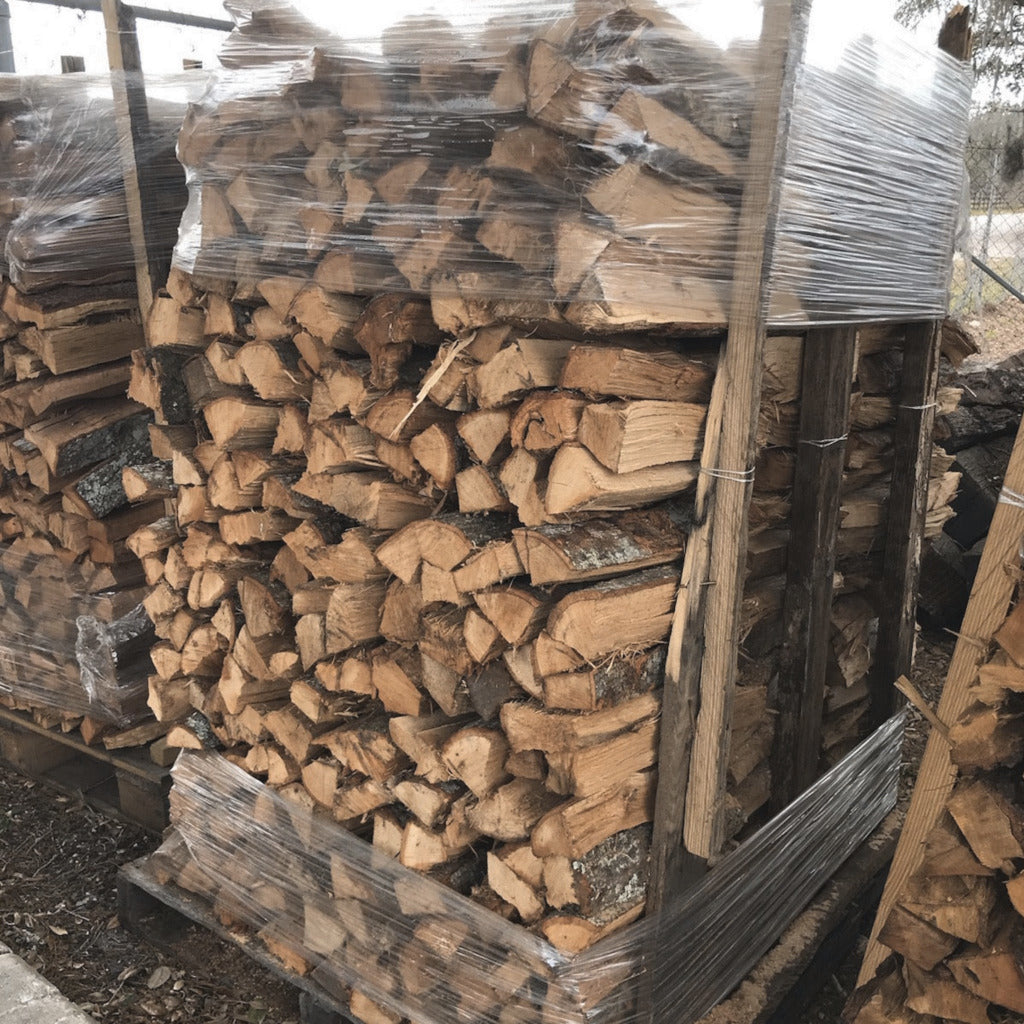 Firewood is delivered per pallet full as shown.