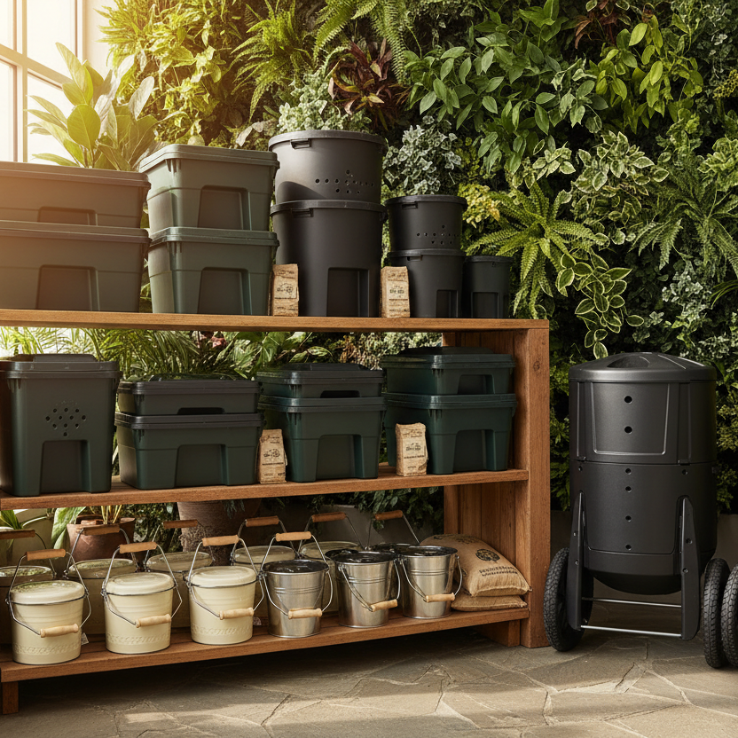 A shelving unit displays various Plant Food and Plant Based Food care products, including bottles, jars, and cans, inside a retail store.