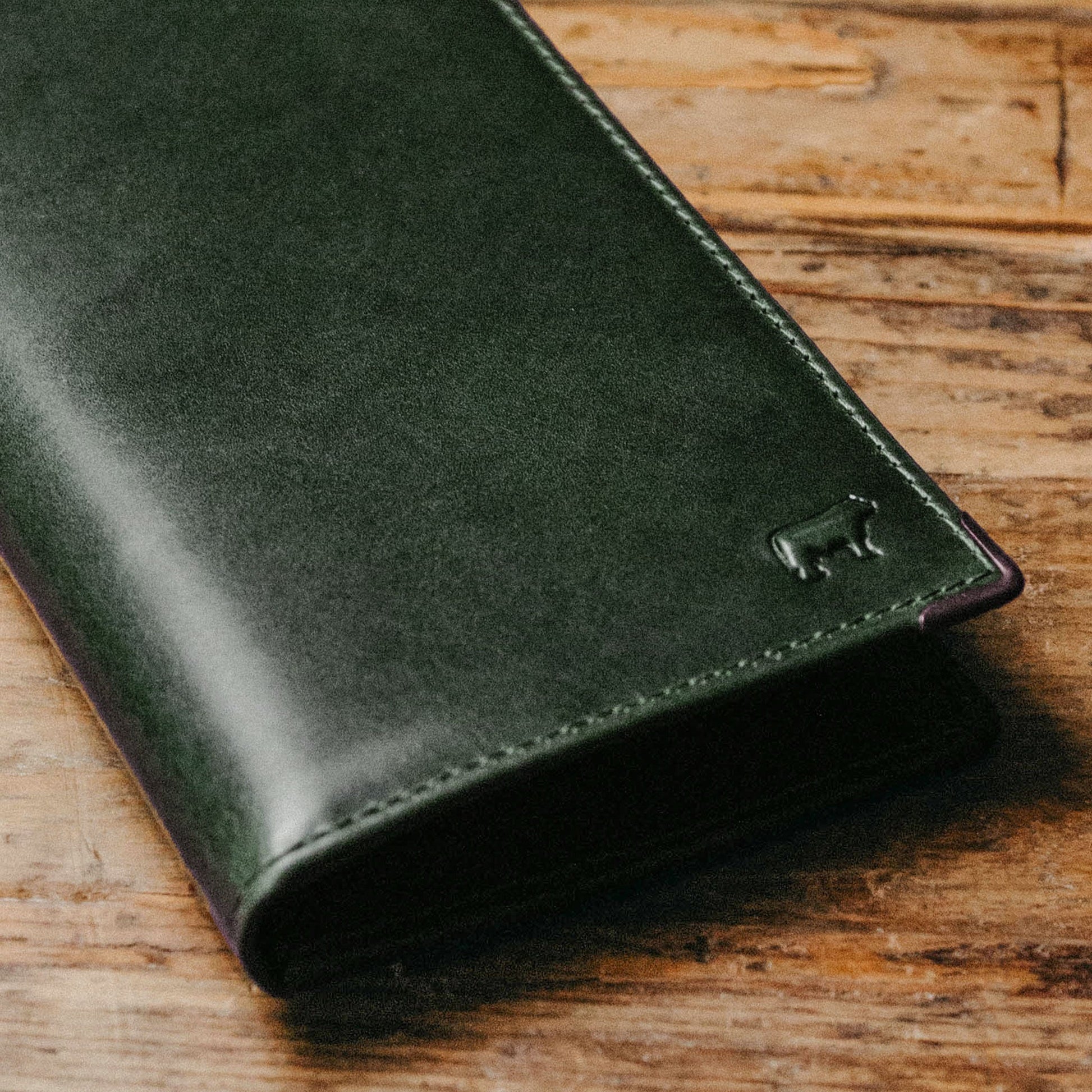 William Pocket Secretary Wallet dark green leather Will Leather Goods stitched edge on Tampa Home & Garden Store