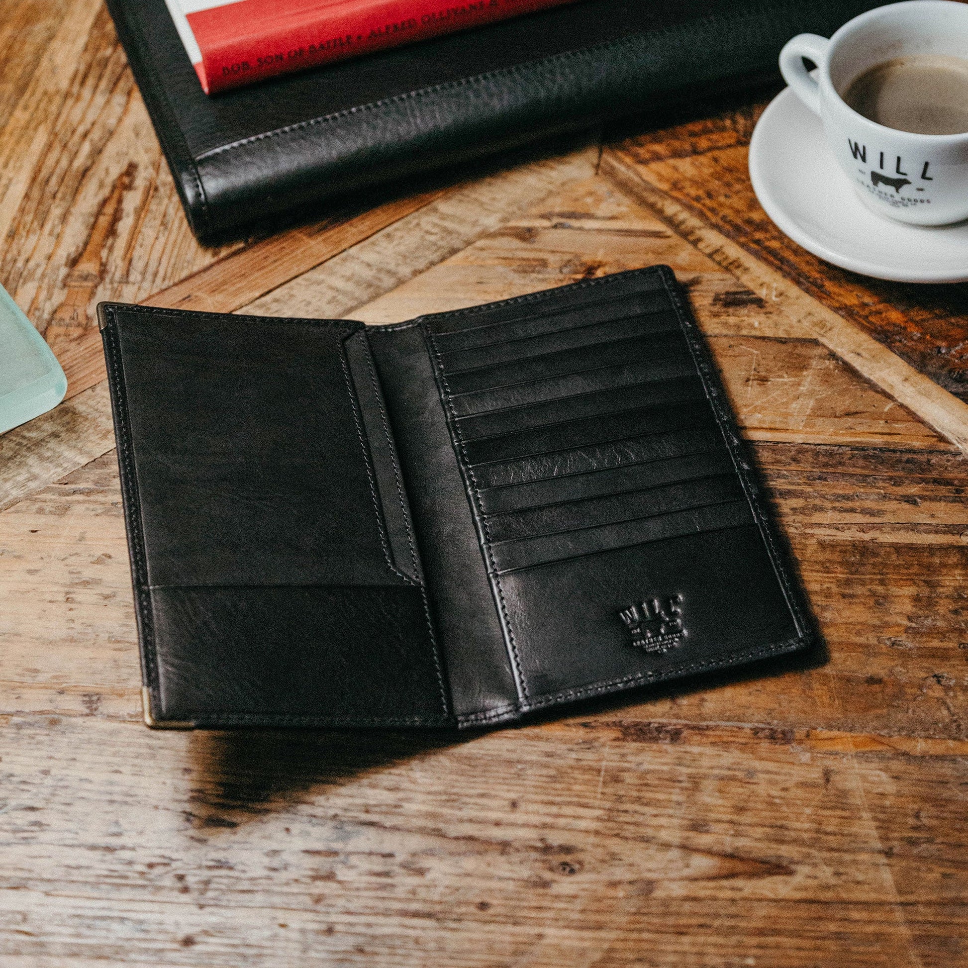 William Pocket Secretary Wallet in black leather with card slots by Will Leather Goods on Tampa Home & Garden Store