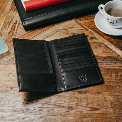William Pocket Secretary Wallet in black leather with card slots by Will Leather Goods on Tampa Home & Garden Store