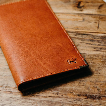 William Pocket Secretary Wallet tan leather card case from Will Leather Goods with logo on Tampa Home & Garden Store