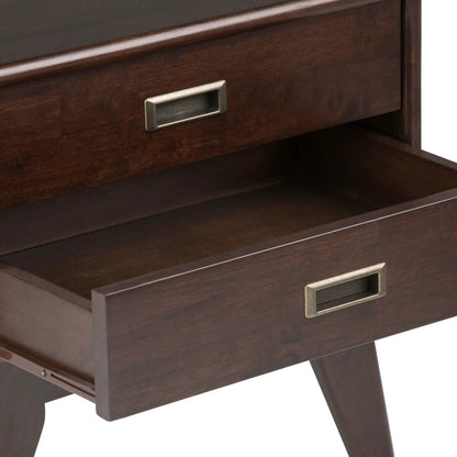 Draper Handcrafted Mid Century End Table in dark walnut with metal rectangular drawer pull on Tampa Home & Garden Store