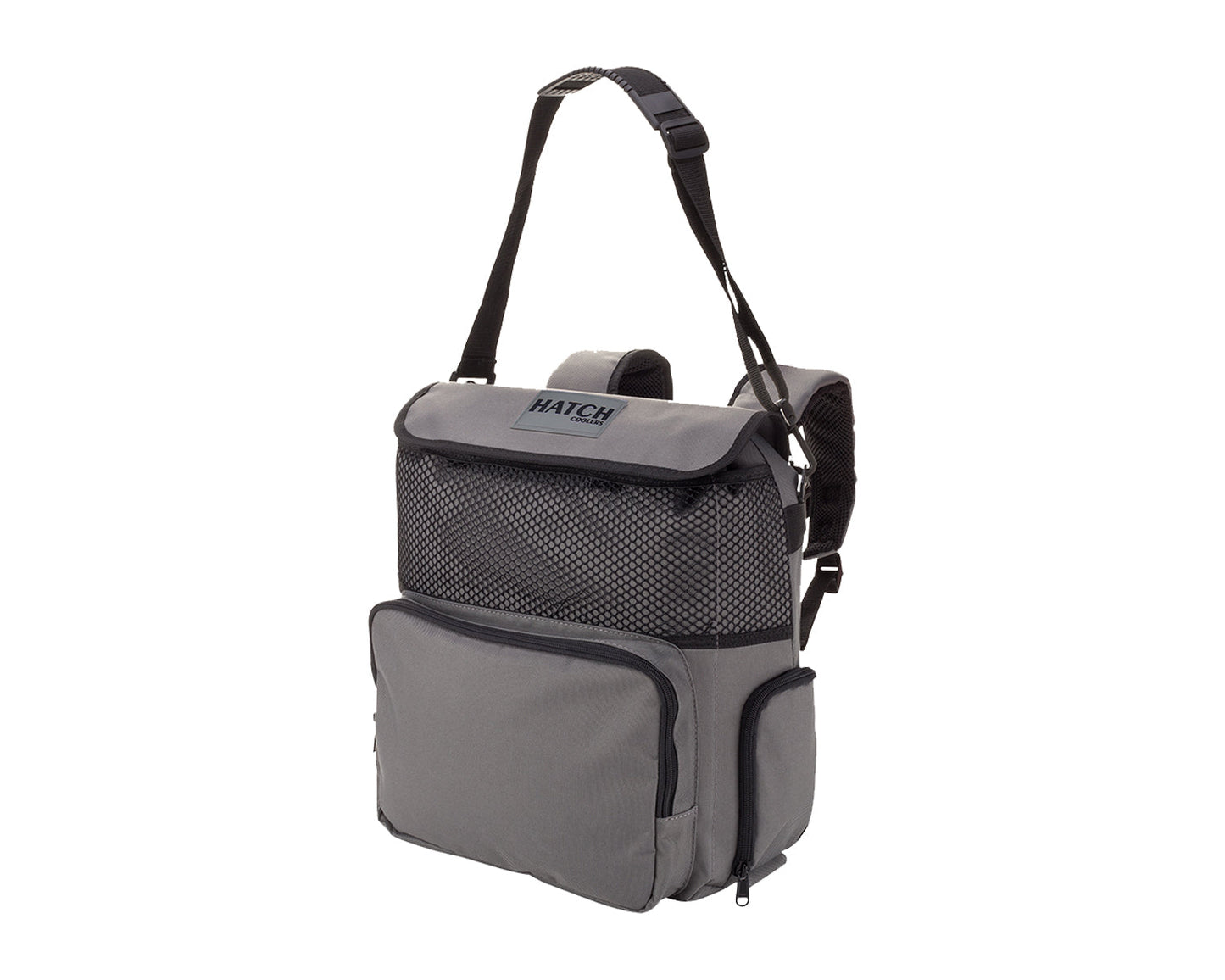 Canvas Series Backpack Cooler Hatch; grey canvas cooler with black mesh pocket on Tampa Home & Garden Store
