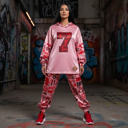Hoodie pink graffiti scribble long sleeve fleece with bold 7 graphic on Tampa Home & Garden Store