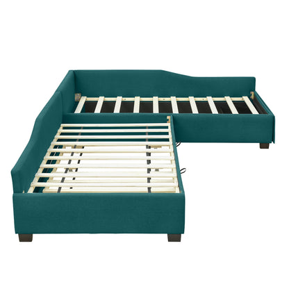 Upholstered double daybed with teal fabric and built-in trundle by HouseOfZazla on Tampa Home & Garden Store