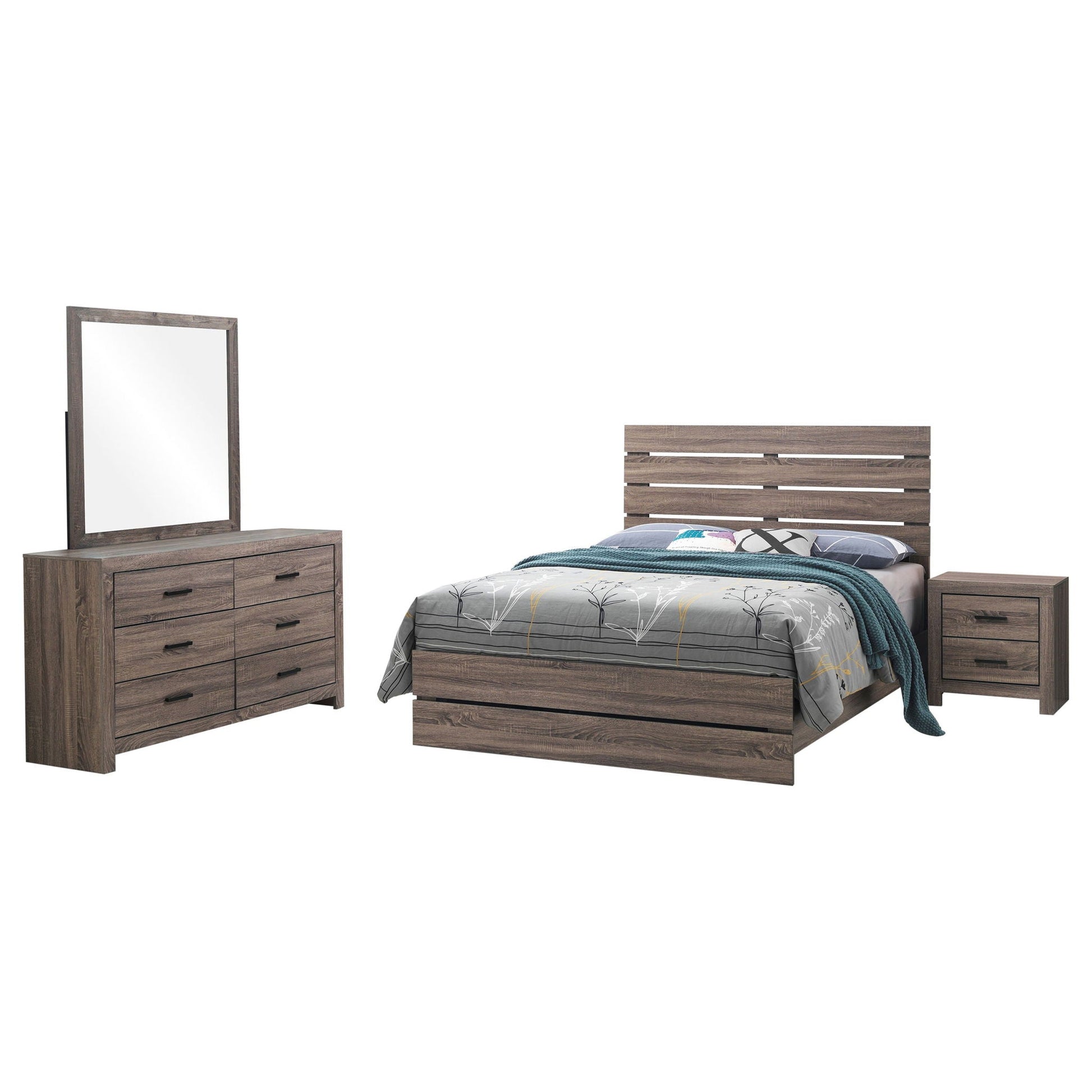 Geary Slatted Headboard Panel Bedroom Set 4-Piece by HouseOfZazla in weathered brown wood on Tampa Home & Garden Store