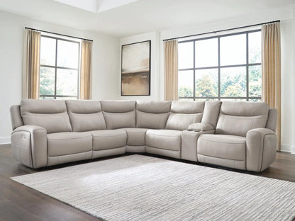 Gravier reclining sectional by Unique Piece Furniture in light gray leather on Tampa Home & Garden Store