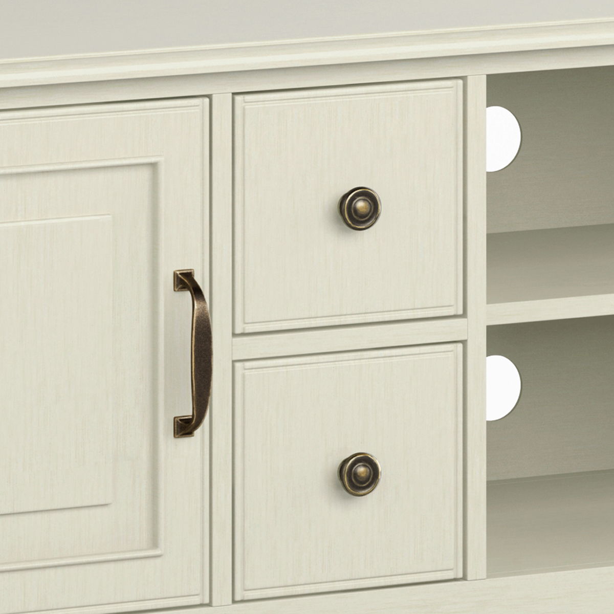 Sturdy solid wood TV stand in cream with bronze hardware and two drawers by HouseOfZazla on Tampa Home & Garden Store