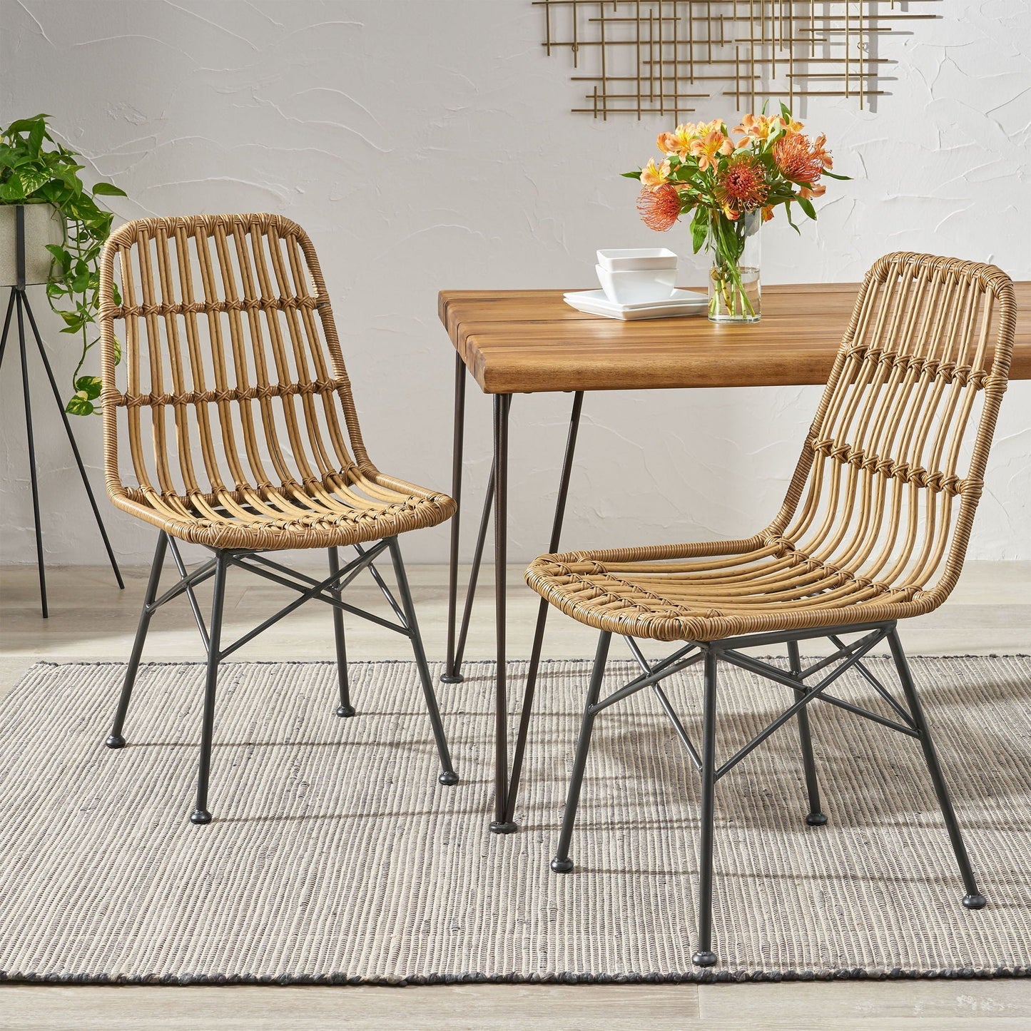 Sawtelle Outdoor Dining Chair, set of two, natural wicker with black metal legs by HouseOfZazla on Tampa Home & Garden Store