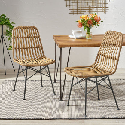 Sawtelle Outdoor Dining Chair, set of two, natural wicker with black metal legs by HouseOfZazla on Tampa Home & Garden Store