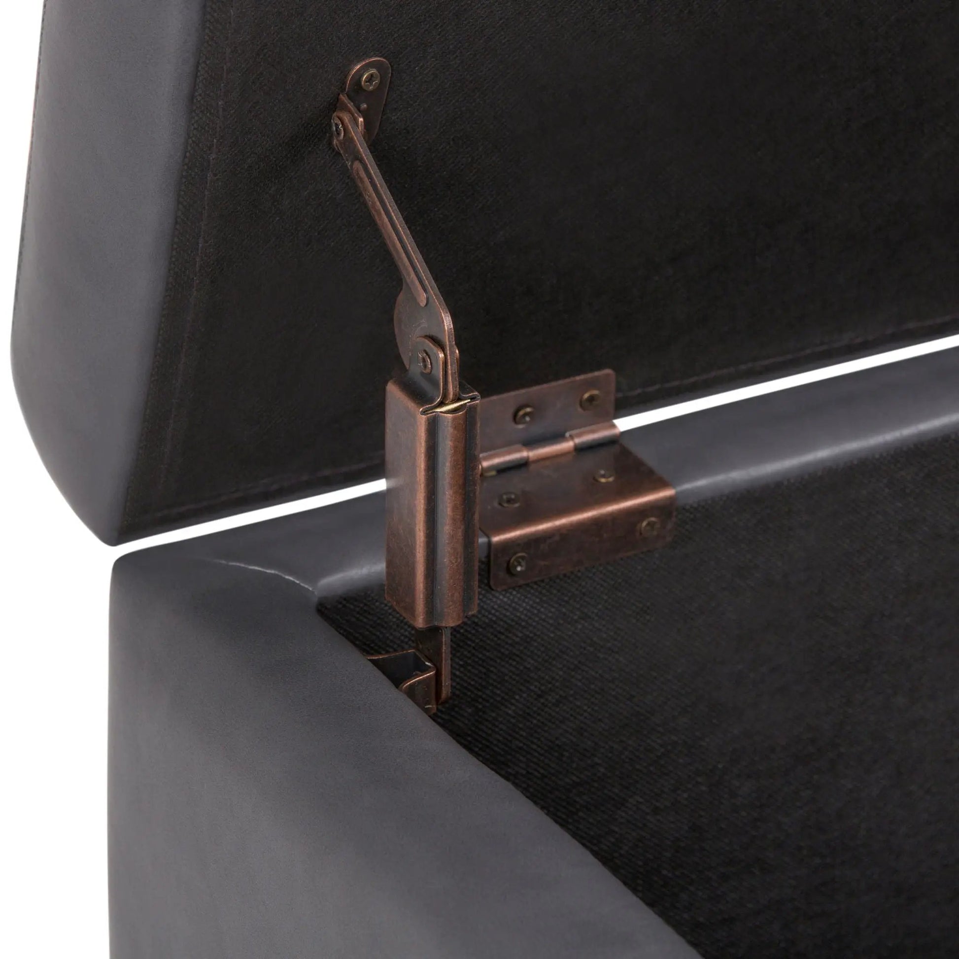 Hamilton upholstered storage ottoman by Unique Piece Furniture in black fabric with hardware on Tampa Home & Garden Store