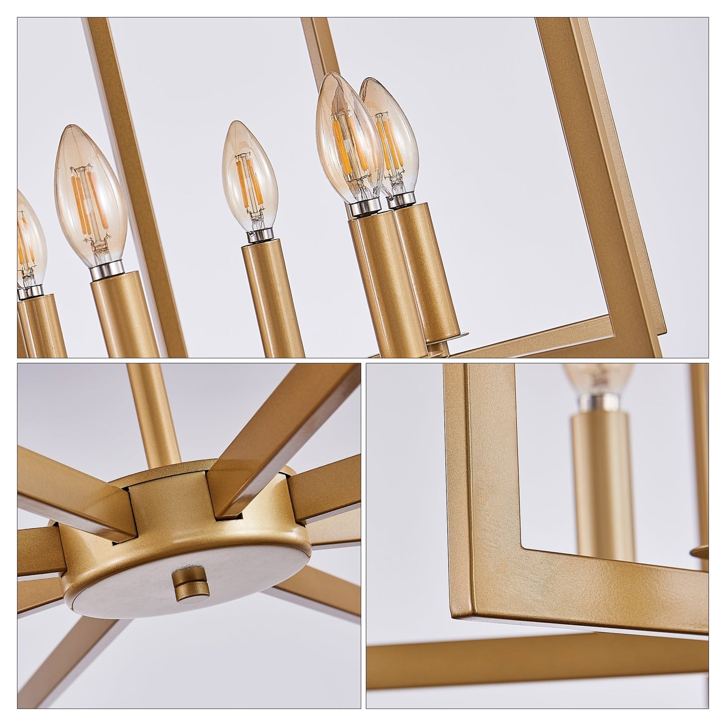27' Modern Golden Geometric 8-Light Chandelier with gold frame and filament bulbs on Tampa Home & Garden Store