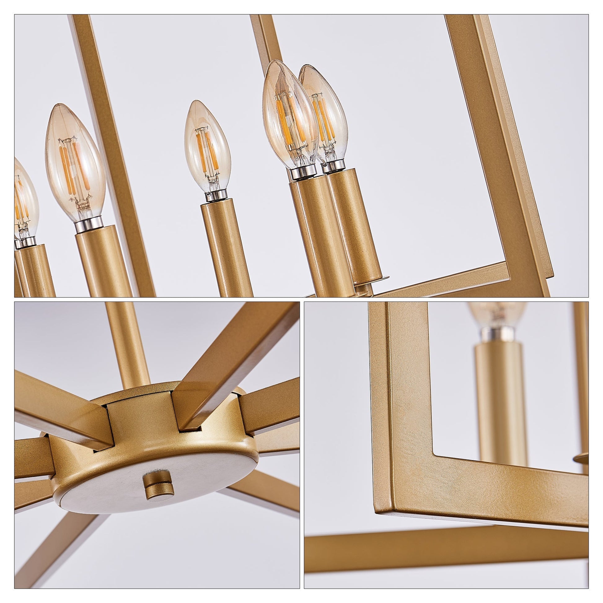 27' Modern Golden Geometric 8-Light Chandelier with gold frame and filament bulbs on Tampa Home & Garden Store