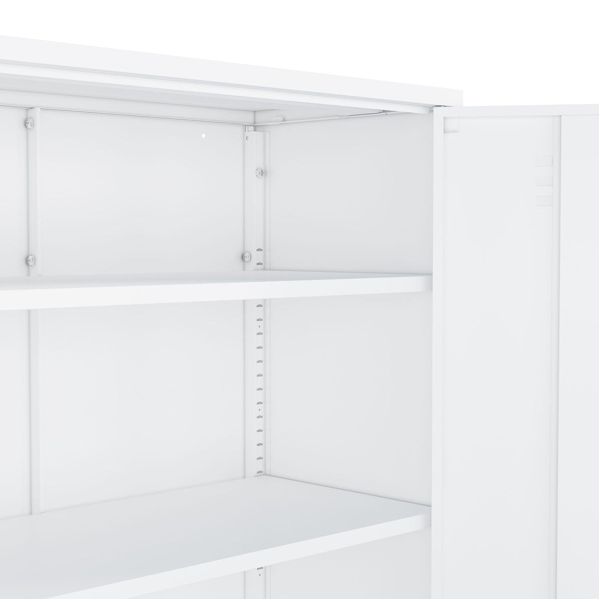 Accent cabinet interior in white with adjustable shelves and rail holes on Tampa Home & Garden Store