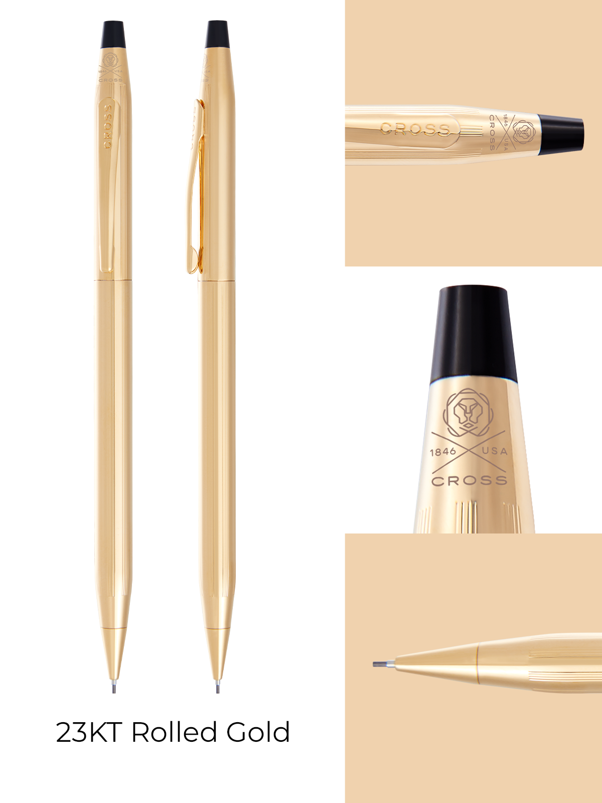 Two Cross Classic Century 23KT gold plated 0.7mm mechanical pencils with clip on Tampa Home & Garden Store