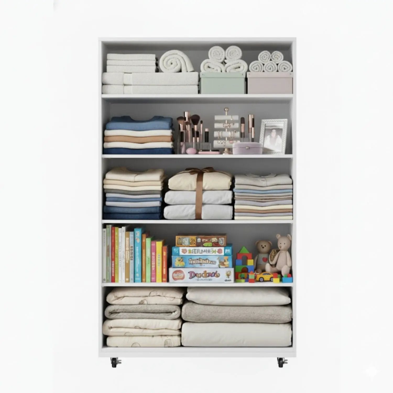 Modern 5-Drawer Dresser with wheels; white chest organizes towels and clothes by Unique Piece on Tampa Home & Garden Store