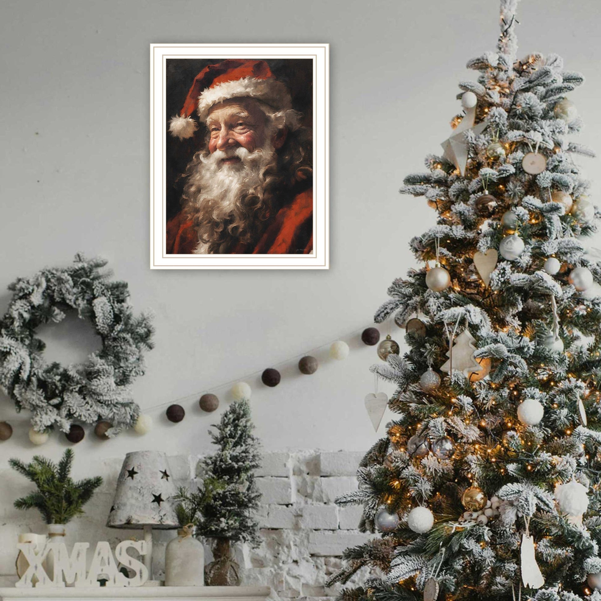 Papa Noel white-framed wall art by HouseOfZazla for living room decor on Tampa Home & Garden Store