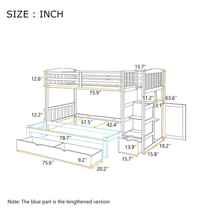 Bunk bed with convertible bottom bed and storage shelves and drawers by HouseOfZazla blueprint on Tampa Home & Garden Store